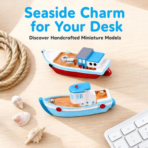 2 Pcs Miniature Dollhouse Boat Mini Fishing Boat Model Mediterranean Decor in Saudi Arabia