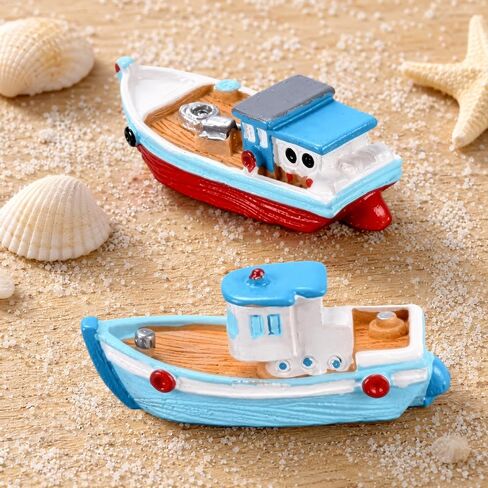 2 Pcs Miniature Dollhouse Boat Mini Fishing Boat Model Mediterranean Decor in Saudi Arabia