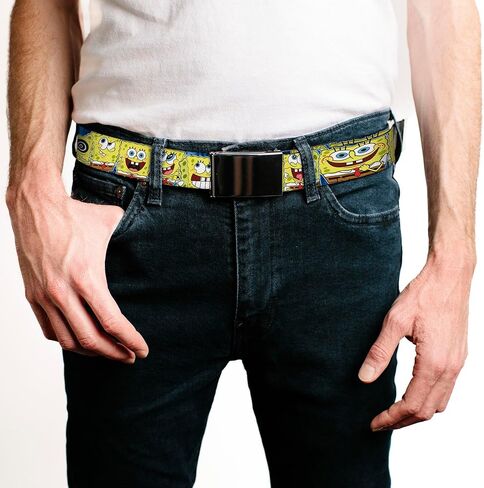 حزام شبكي من باكل-داون - مشاهد الصيد من سبونج بوب ونجمة البحر باتريك - 1.25" Wide - Fits up to 42" Pant Size in Kuwait