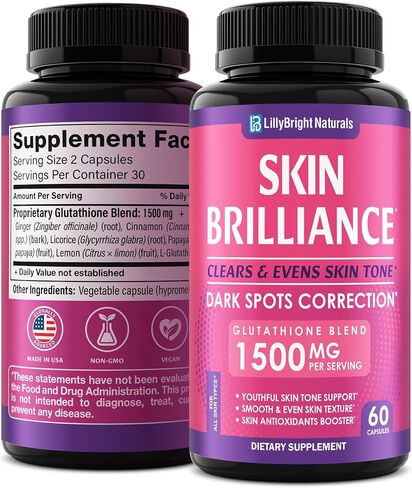 Glutathione Capsules - 45,000mcg Glutathione Supplement - Skin Tone Enhancer - Targets Dark Spots & Acne Marks - Potent Antioxidant - 60 Caps in Kuwait