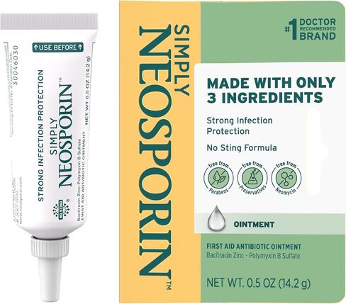 Simply Neosporin Formula 3-Ingredient First Aid Antibiotic Ointment and Wound Care Treatment with Bacitracin Zinc and Polymyxin B Sulfate, Preservative-, Paraben- and Neomycin-Free, 0.5 oz in Kuwait