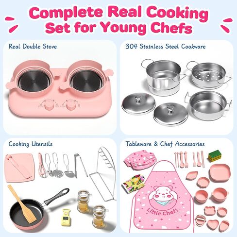 Gotoofun Kids Cooking Set Real, Dual Burner Mini Kitchen, Ages 8-12, Pink in Kuwait