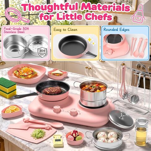 Gotoofun Kids Cooking Set Real, Dual Burner Mini Kitchen, Ages 8-12, Pink in Kuwait