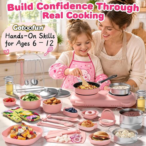 Gotoofun Kids Cooking Set Real, Dual Burner Mini Kitchen, Ages 8-12, Pink in Kuwait