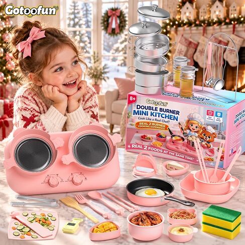 Gotoofun Kids Cooking Set Real, Dual Burner Mini Kitchen, Ages 8-12, Pink in Kuwait