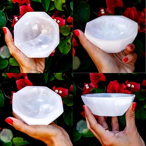 Om Zone Selenite Bowl 6" Oval Moroccan Selenite Polished Crystal Charging Station for Cleansing and Charging Crystals and Collection of Crystals and Healing Stones in Kuwait