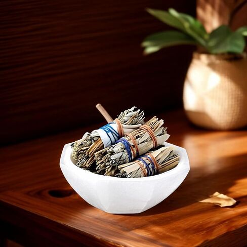 Om Zone Selenite Bowl 6" Oval Moroccan Selenite Polished Crystal Charging Station for Cleansing and Charging Crystals and Collection of Crystals and Healing Stones in Kuwait