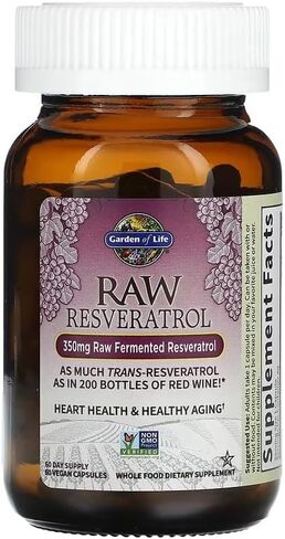 Garden of Life Heart Resveratrol Supplement - Powerful Antioxidant Support with 350mg Raw Fermented Trans-Resveratrol Plus Probiotics and Enzymes for Heart Health and Healthy Aging, 60 Vegan Capsules in Kuwait