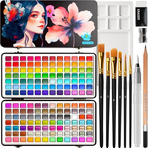 ARTISTRO Deluxe Watercolor Paint Set with Palette & Brush Pens - 168 Colors in Kuwait