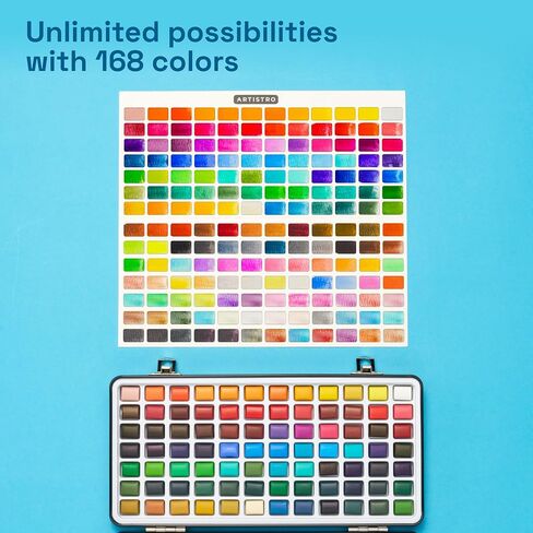 ARTISTRO Deluxe Watercolor Paint Set with Palette & Brush Pens - 168 Colors in Kuwait