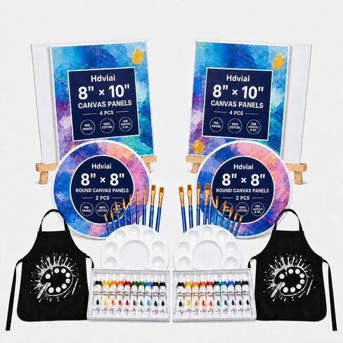 10 Set Canvas Painting Kit, 8 x 10In Canvas Boards with Easels, 12 Color Acrylic Paints, Brushes, Palettes, Art Supplies for Beginners – Paint and Sip Kit for Adults, Couples Painting Kit Date Night in Kuwait