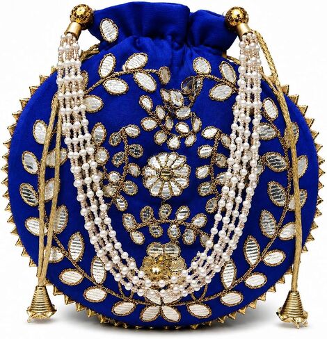 Ekavya Potli حقيبة مجوهرات حقيبة أموال حقيبة Potli حقيبة Gota Patti Work Potli حقيبة Batwa لؤلؤ مقبض محفظة مخلب محفظة للنساء in Kuwait