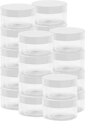 20 Pcs 1 Ounce Plastic Jars Containers Round Screw Lids Cosmetic Jars Leak Proof Clear Containers for Cosmetic, Salves, Balms, Lip Balm or Others, White Lids in Kuwait