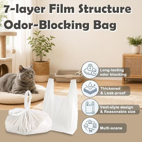 Cat Litter Waste Bags 7-Layer Odor Lock Disposal Bags with Handles Thick Leak-Resistant Bags for Cat Litter Scooping Pet Waste Bags for Dog Poop & Pee Pads, 7.5 x 13 Inches Including Handles 50 Count in Kuwait