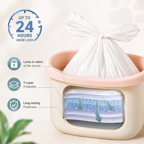 Cat Litter Waste Bags 7-Layer Odor Lock Disposal Bags with Handles Thick Leak-Resistant Bags for Cat Litter Scooping Pet Waste Bags for Dog Poop & Pee Pads, 7.5 x 13 Inches Including Handles 50 Count in Kuwait