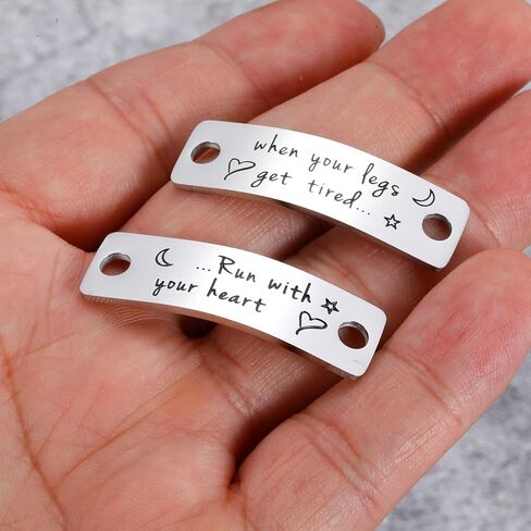 Running Shoe Tags Marathon Metal Bar Birthday Gifts Tag Charms for Fitness Men Women Runner When Your Legs Get Tired Run with Your Heart Inspirational Graduation Shoelace Charm Present for Coach BFF Daughter Son in Kuwait