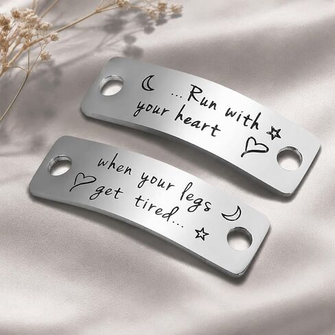 Running Shoe Tags Marathon Metal Bar Birthday Gifts Tag Charms for Fitness Men Women Runner When Your Legs Get Tired Run with Your Heart Inspirational Graduation Shoelace Charm Present for Coach BFF Daughter Son in Kuwait