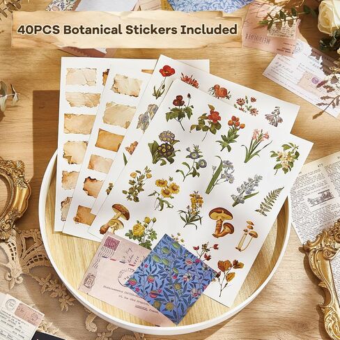 440PCS Vintage Scrapbook Supplies Kit – 360 Sheets Decorative Papers & 80Pcs Aesthetic Botanical Stickers, Retro Ephemera Pack for Journaling, Planners, DIY Collage in Saudi Arabia