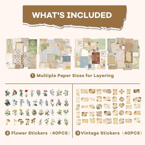 440PCS Vintage Scrapbook Supplies Kit – 360 Sheets Decorative Papers & 80Pcs Aesthetic Botanical Stickers, Retro Ephemera Pack for Journaling, Planners, DIY Collage in Saudi Arabia