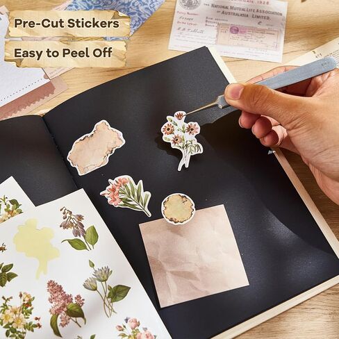 440PCS Vintage Scrapbook Supplies Kit – 360 Sheets Decorative Papers & 80Pcs Aesthetic Botanical Stickers, Retro Ephemera Pack for Journaling, Planners, DIY Collage in Saudi Arabia