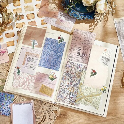 440PCS Vintage Scrapbook Supplies Kit – 360 Sheets Decorative Papers & 80Pcs Aesthetic Botanical Stickers, Retro Ephemera Pack for Journaling, Planners, DIY Collage in Saudi Arabia