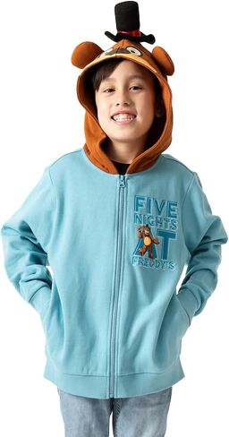 Five Nights At Freddy's Big Face Freddy Hood Long Sleeve Denim Heather Boy's Hooded Sweatshirt in Kuwait