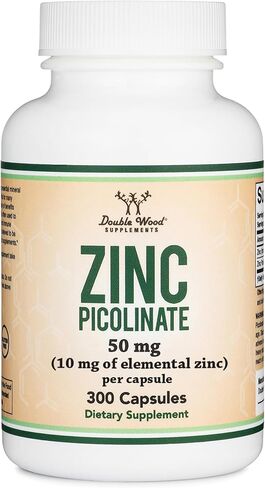Zinc Picolinate 50mg, 300 Capsules (Immune Support for Kids and Adults) Non-GMO, Gluten Free, Manufactured in The USA (300 Day Supply) by Double Wood Supplements in Kuwait