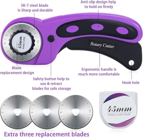 Nicecho Rotary Cutter Set,Sewing Quilting Supplies,45mm Fabric Cutters,A3 Cutting Mat for Sewing,Acrylic Rulers,Scissors,Exacto Knife,Clips,Beginners Sewing Accessories,Fabric Cutter Kit in Kuwait