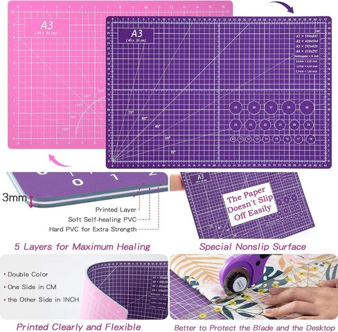 Nicecho Rotary Cutter Set,Sewing Quilting Supplies,45mm Fabric Cutters,A3 Cutting Mat for Sewing,Acrylic Rulers,Scissors,Exacto Knife,Clips,Beginners Sewing Accessories,Fabric Cutter Kit in Kuwait