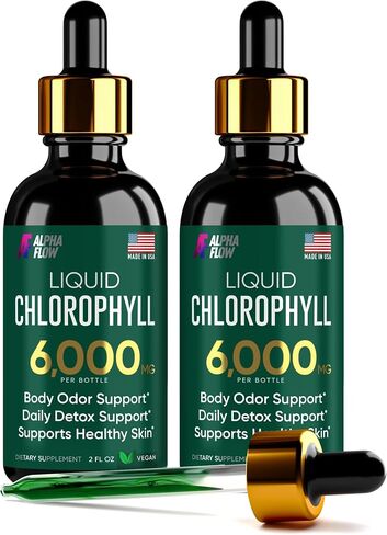 Chlorophyll Liquid Drops 6000 mg - Premium Liquid Chlorophyll Organic Energy Supplements - Pure Green Antioxidant for Immune System, Energy Levels, Digestion & Skin - Non-GMO, Vegan in Kuwait