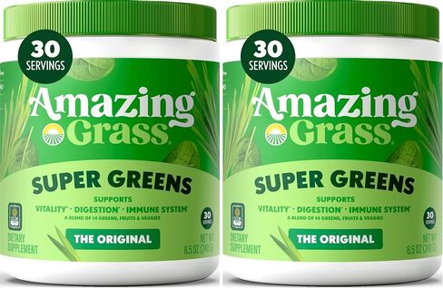 Amazing Grass Greens Blend Superfood: Super Greens Powder Smoothie Mix with Organic Spirulina, Chlorella, Beet Root Powder, Digestive Enzymes & Probiotics, Berry, 60 Servings (Packaging May Vary) in Kuwait