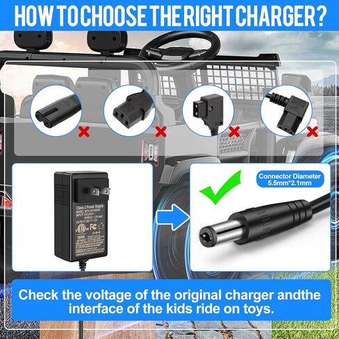 EGK 24V Charger for Ride On Toys Car with 6.6Ft Cable, Supply Power Adapter for Wrangler SUV Kid Trax Dynacraft Toy Car JeepATV Quad Disney Electric Ride-On in Saudi Arabia