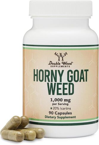 Horny Goat Weed for Men and Women - No Fillers (Max Strength Epimedium Std. to 20% Icariins) 1,000mg per Serving, 90 Capsules (Male Enhancing Supplement) Manufactured in The USA by Double Wood in Saudi Arabia