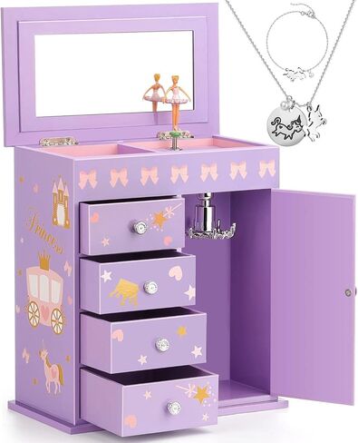 Jewelry Box for Girls 5-Layer with Swing Door Spinning Ballerina Unicorn &Castle Design Unicorn Jewelry Set Included Kids Music Box for Little Girls Birthday Christmas Gift (Pink & Blue) in Kuwait