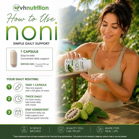VH Nutrition NONI Capsules | 700mg Morinda citrifolia Extract Pills | Natural Antioxidant* Supplement | 60 Capsules in Kuwait