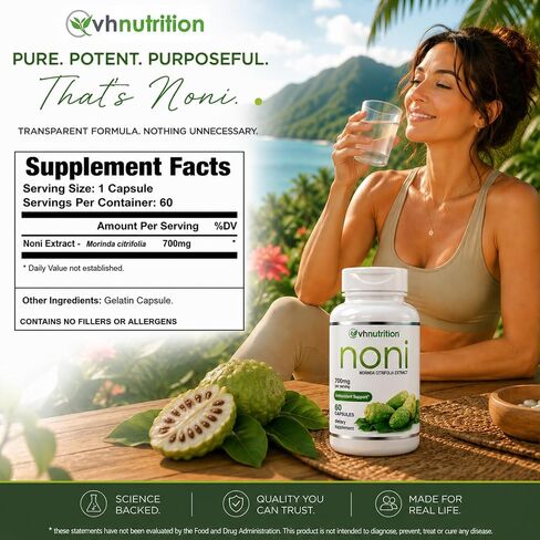 VH Nutrition NONI Capsules | 700mg Morinda citrifolia Extract Pills | Natural Antioxidant* Supplement | 60 Capsules in Kuwait