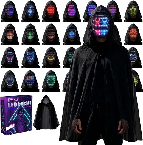 MOYACA Led Mask & Hooded Black Cloak Set,Light up Mask with Gesture Sensing in Kuwait