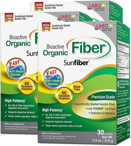 LABO Nutrition الألياف العضوية النشطة بيولوجيًا، مكملات ألياف البريبايوتك القابلة للذوبان في الشمس، تدعم الجهاز الهضمي الصحي والأمعاء والعافية مع صمغ الغوار المتحلل جزئيًا، منخفض الفودماب، غير معدل وراثيًا، 30 كيسًا in Kuwait