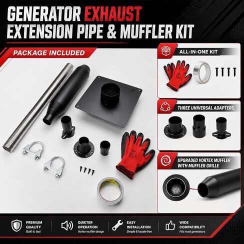 Generator Exhaust Extension Silencer Kit with Three Universal Adapters in Kuwait