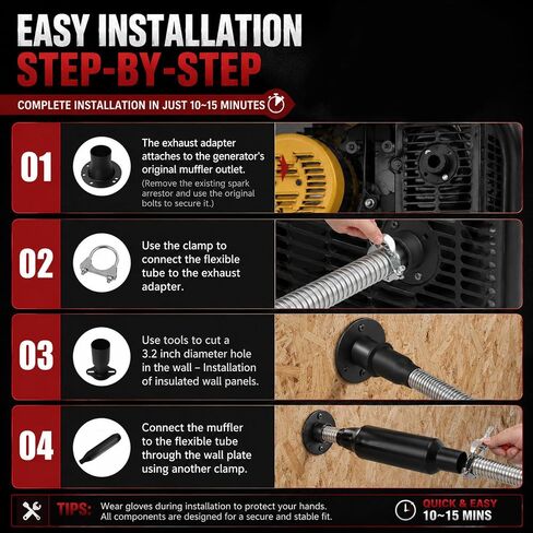 Generator Exhaust Extension Silencer Kit with Three Universal Adapters in Kuwait