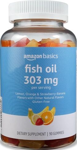 Amazon Basics Fish Oil 303 mg، نكهات الليمون والبرتقال والفراولة والموز، 90 علكة (2 لكل حصة)، EPA وDHA أحماض أوميجا 3 الدهنية (سوليمو سابقًا) in Kuwait