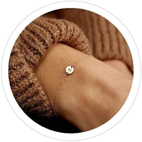 Personalized Initial Bracelet, 18K Gold Plated Stainless Steel Letter Bracelet Dainty Coin Charm Bracelet Delicate Disc Name Bracelet for Women Girls in Kuwait