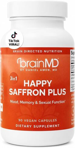 Dr Amen BrainMD Happy Saffron Plus - 90 Capsules - With Saffron Flower Extract, Curcumin & Zinc - Vegan, Gluten Free - 30 Servings in Saudi Arabia
