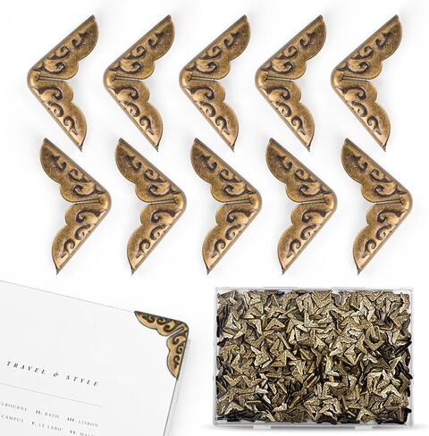 500 PCS Book Corner Protectors Metal Vintage Iron Book Corners Paperback Corner Protectors for Photo Corners Triangle Carved Decorative Protector for Photo Albums Notebooks and Folders (Bronze) in Kuwait