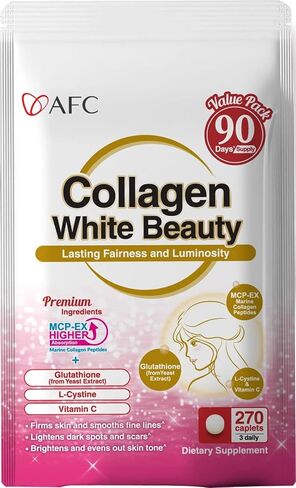 AFC Japan Collagen White Beauty with Marine Collagen Peptide, Glutathione, L-Cystine - 1.5X Better Absorption Than Other Collagen – for Skin Firmness & Whitening– 90 Days Supply's in Kuwait