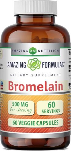 Amazing Formulas Bromelain 500mg 2400 GDU، 120 كبسولة نباتية | غير معدل وراثيًا | خالي من الغلوتين | صنع في الولايات المتحدة الأمريكية | مثالية للنباتيين (1 حزمة) in Kuwait