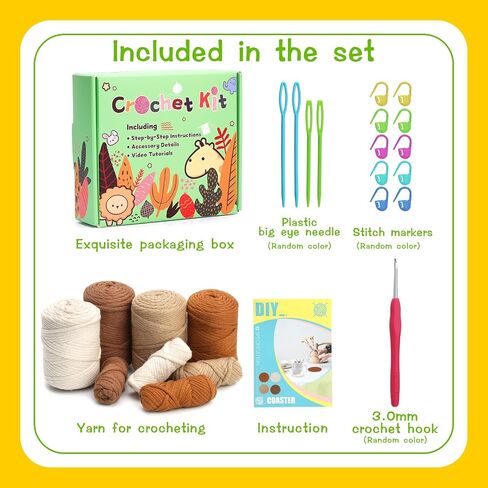 UzecPk Crochet Kits, Crochet Kit for Beginners 4 PCS Crochet Coasters Kits in Kuwait