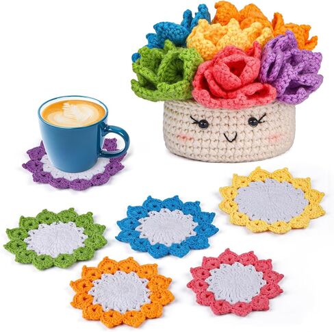 Hssugi Crochet Kit for Beginners 6PCS Potted Plant Coasters Crochet Kit in Kuwait