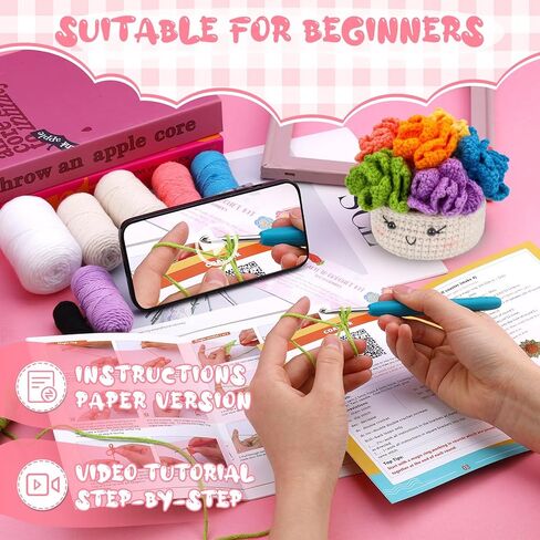 Hssugi Crochet Kit for Beginners 6PCS Potted Plant Coasters Crochet Kit in Kuwait
