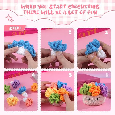 Hssugi Crochet Kit for Beginners 6PCS Potted Plant Coasters Crochet Kit in Kuwait
